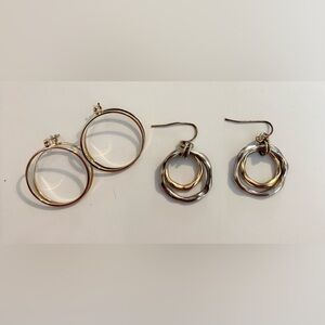 3 for $20 Set of 2 Geometric Earrings | Gold Double Hoops & Mixed Metal Dangles